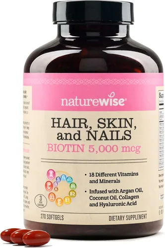 Miniatura 11 de NatureWise Vitamina para el cabello, piel y uñas, biotina 5000mcg con ácido hialurónico, colágeno para mujeres con complejo C, B, D3, A, E, hierro