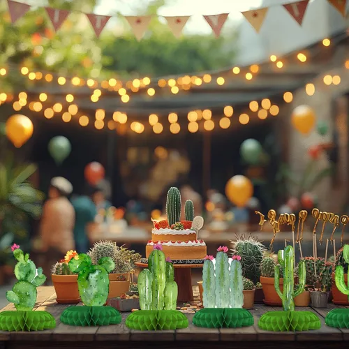 Miniatura 8 de Paquete de 12 decoraciones de mesa de cactus, decoraciones de fiesta de cactus para cumpleaños de niños y baby shower, adornos de mesa de cactus