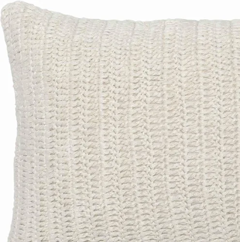 Miniatura 2 de Benjara - Almohada rectangular de tela con detalles tejidos a mano, color blanco