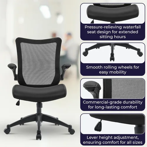 Miniatura 6 de OfficeFactor - Silla de escritorio de oficina, silla de escritorio ajustable de capacidad de 300 libras, reposabrazos abatibles, ruedas