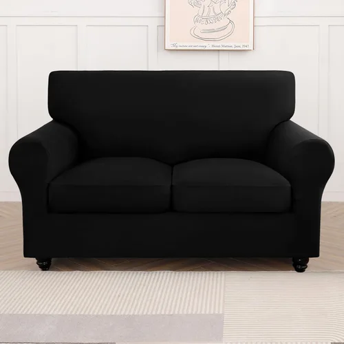 Miniatura 5 de SearchI - Funda de sofá biplaza elástica, 3 piezas con 2 fundas de cojín independientes, lavable, protector de muebles para sala de estar