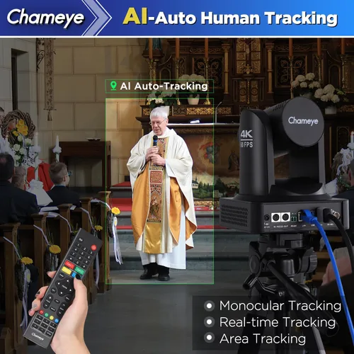 Miniatura 3 de Chameye Cámara PTZ NDI 4K 60FPS NDI, cámara de transmisión en vivo con seguimiento automático AI, compatible con salida 4K 60fps NDI HX3, zoom Negro