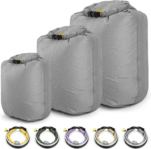 HIKEMAN Bolsa seca impermeable – Bolsa seca ultraligera, bolsas de secado al aire libre, paquete de 3 bolsas para viajes, natación, rafting, Gris