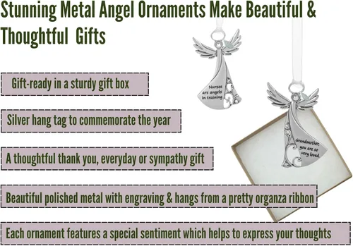 Miniatura 6 de Adorno de Navidad para abuela 2026 o dije de auto para abuela, ángel de metal con piedras brillantes, incluye etiqueta colgante 2026 y viene en caja