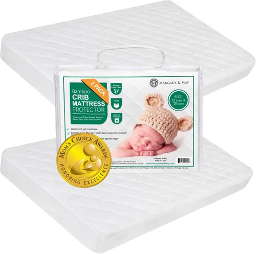 2 Pack Bamboo Waterproof Crib Mattress Protector Pad (Mom's Choice Award Winner) by Margaux & May - Noiseless - Dryer Friendly - Deluxe Bamboo Rayon