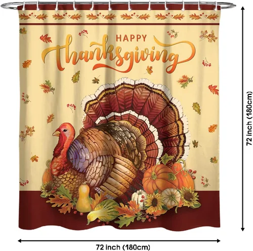 Miniatura 6 de Cortina de ducha de otoño de Acción de Gracias, 72 x 72 pulgadas, juego de cortinas de baño de otoño, cosecha, pavo de Acción de Gracias con ganchos