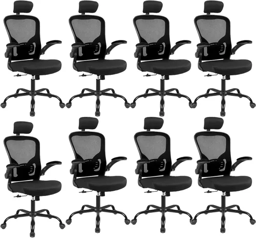 Miniatura 10 de Paquete de 10 sillas ergonómicas de oficina con reposacabezas ajustables 3D, sillas de escritorio de malla para oficina en casa con soporte lumbar