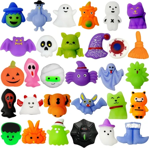 VOVEA Juguetes Squishy Mochi de Halloween 30 PCS, Squishies Regalos de Fiesta para Niños, Rellenos para Bolsas de Dulces y Bolsas de Regalos, Dulces