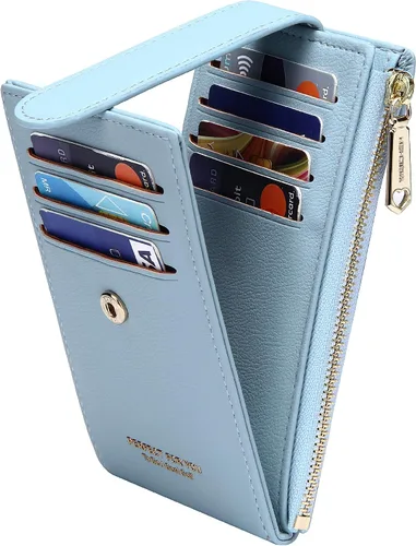 Miniatura 30 de Badiya Tarjetero para mujeres con RFID, carteras delgadas, plegables, tarjetero multifuncional, monedero