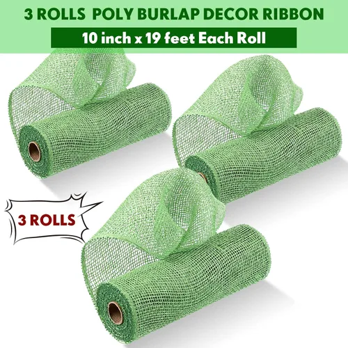 Miniatura 2 de 3 rollos de malla decorativa de arpillera de poli de 10 pulgadas de ancho, rollos de cinta de malla decorativa de poli para envolver