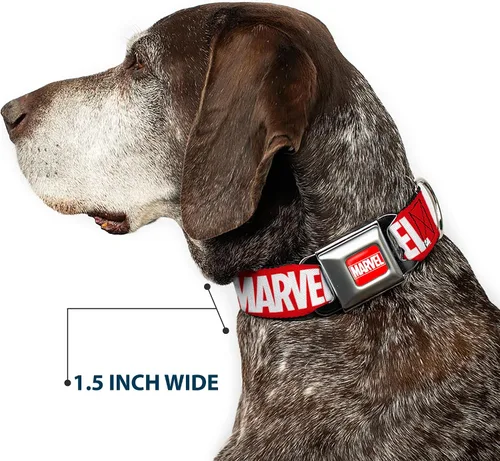 Miniatura 7 de Buckle-Down Collar de perro hebilla de cinturón de seguridad Marvel Red Brick Logo Rojo Blanco 9 a 15 pulgadas 1.0 pulgadas de ancho, multicolor