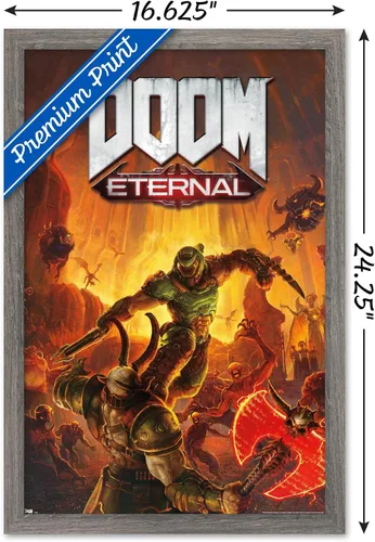 Miniatura 3 de Trends International Doom Eternal - Póster de pared Marauder, 22.4 pulgadas de largo x 14.7 pulgadas, versión enmarcada en madera de granero