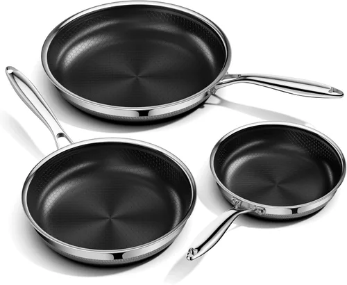 Miniatura 8 de Innerwell Sartenes para Freír Antiadherentes de 8 Pulgadas, Sartén de Acero Inoxidable Tricapa Híbrida, Sartén de Cocina de Cerámica Titanio