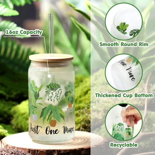 Miniatura 2 de Nefelibata Regalos para amantes de las plantas para mujeres, bolsa de mano Plant Lady de 16 onzas, taza de café helado Just One More con tapa