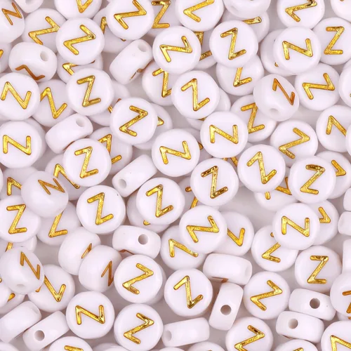 Miniatura 23 de 300 cuentas de letras S de 0.157 x 0.276 in, cuentas blancas del alfabeto de forma redonda acrílica, cuentas sueltas para pulseras con nombre