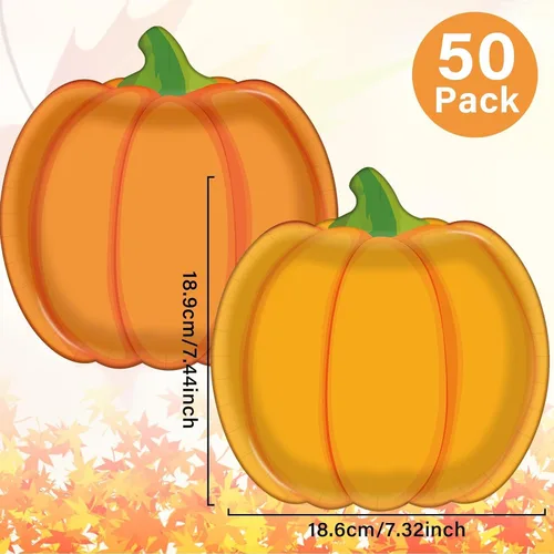 Miniatura 2 de 50 platos de papel de calabaza, platos desechables de calabaza de otoño, platos de postre de Acción de Gracias, platos de fiesta naranja