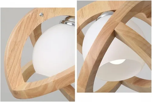 Miniatura 4 de Lámpara colgante de madera estilo rústico retro con globo de vidrio blanco, lámpara colgante Celing para cocina, isla, comedor, dormitorio, pasillo