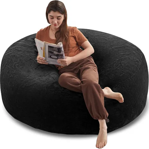 Miniatura 19 de LKD Puf para adultos, 4 pies, puf con relleno, de espuma viscoelástica, puf de felpa, adecuado para dormitorio, balcón, juegos, ocio, lectura