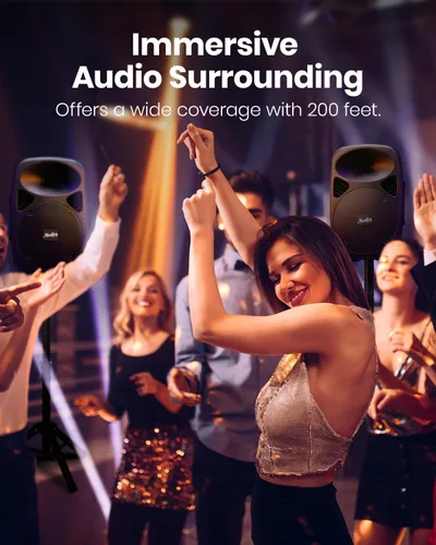 Miniatura 3 de Moukey Sistema de PA, altavoces DJ de 8 pulgadas de 800 W de pico con batería recargable, Bluetooth 5.0, altavoces PA activos y pasivos con entradas
