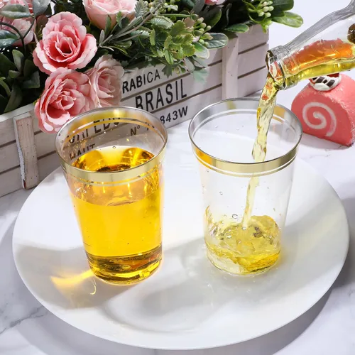 Miniatura 3 de Sliner 50 vasos de plástico duro con doble aro, copas de vino resistentes para vacaciones, Navidad, Año Nuevo, suministros de fiesta de cumpleaños