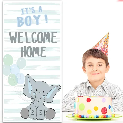 Miniatura 6 de Cartel de elefante de dibujos animados con texto en inglés "It's A Boy Welcome Home" con texto en inglés "It's A Boy" (Bienvenido a casa) lindo