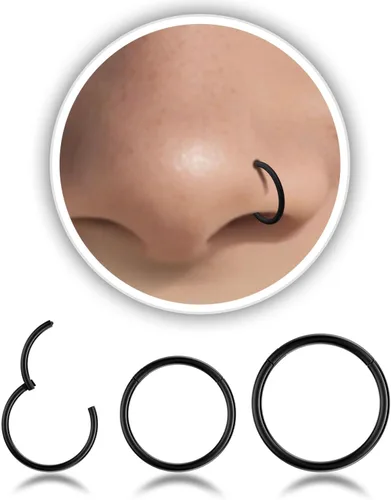 Miniatura 24 de Nose Rings Hoop and Nose Studs Sets for Women Men,Hypoallergenic 316L Surgical Stainless Steel Hinged Clicker Segment Nose Rings Hoop Helix