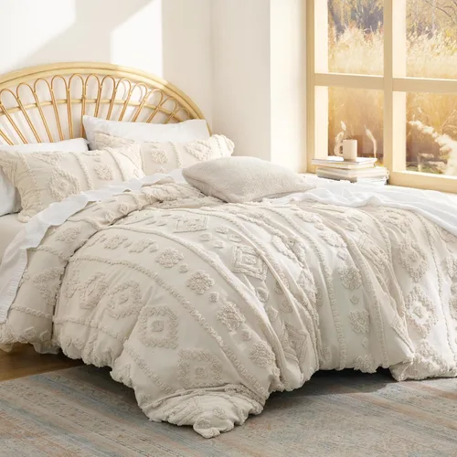 Miniatura 24 de Bedsure - Juego de edredón individual/King, juego de cama bohemio azul polvo capitoné, 3D, tipo jacquard, 2 piezas: 1 edredón estilo rústico chic