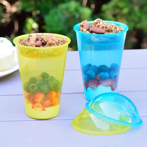 Miniatura 2 de Youngever 7 juegos de vasos de yogur de plástico reutilizables con tapas de cúpula, a prueba de derrames y fugas, grandes de 12 onzas Grande 12 onzas