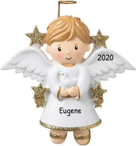 Adorno de ángel personalizado 2025 – Adorno de ángel bebé rubio para niño, reloj de halo dorado, adornos de Navidad para bebé para alas de árbol de
