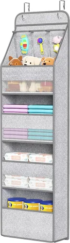 Miniatura 9 de Univivi Organizador para colgar sobre la puerta con 5 estantes de tela, organizador de almacenamiento para puerta con 4 bolsillos grandes y 3