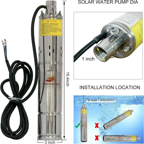 Miniatura 4 de Bomba de agua solar de 500 W CC 48 V, cabeza máxima de 393 pies, flujo de 7.9 GPM, bombas sumergibles solares de pozo profundo de 3 pulgadas