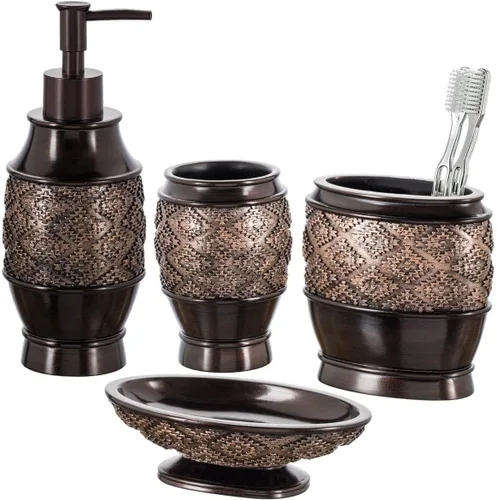 Miniatura 4 de Creative Scents Dublin Brown - Juego completo de accesorios de baño de 4 piezas, juego de accesorios de baño de lujo, dispensador de jabón