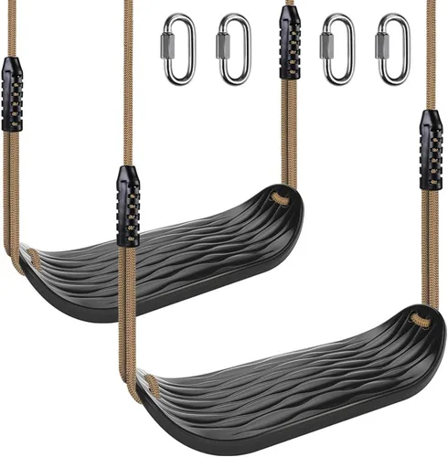 SELEWARE Asiento de columpio de plástico, juego de columpio antideslizante para árbol con cuerda ajustable y 4 mosquetones, accesorios de juego de
