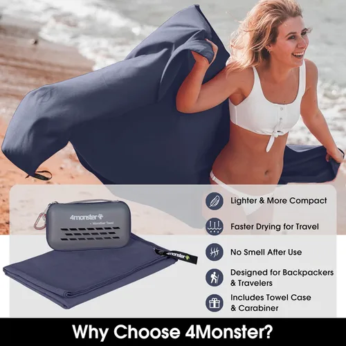 Miniatura 2 de 4Monster Toallas de camping súper absorbentes, toalla de viaje de microfibra de secado rápido, ultra suave, compacta, toalla de gimnasio para nadar