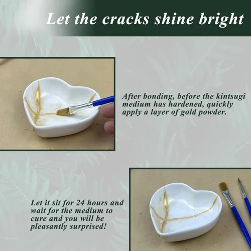 Miniatura 3 de Kit de reparación Kintsugi en oro, kit japonés de Kintsugi para mejorar tu cerámica, repara tu cerámica significativa con polvo de oro