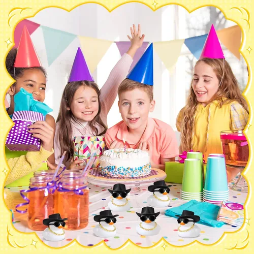 Miniatura 6 de Sotiff 48 Conjuntos de Patos de Goma Chirriantes Patos de Fiesta Patitos para Decoración de Tablero de Coche con Collar Mini, Sombrero y Gafas