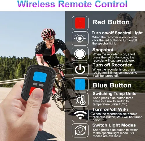 Miniatura 6 de VSYSTO Cámara de bicicleta, WiFi 2K con pantalla de temperatura, luz trasera, visión nocturna gran angular de 170°, lente SONYIMX335, impermeable