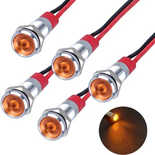 Miniatura 10 de 5Pcs 12V-24V Luz indicadora LED de ahorro de energía Montaje de orificio 8mm (1/3") 20mA Señal de lámpara de cabeza plana ancha impermeable piloto
