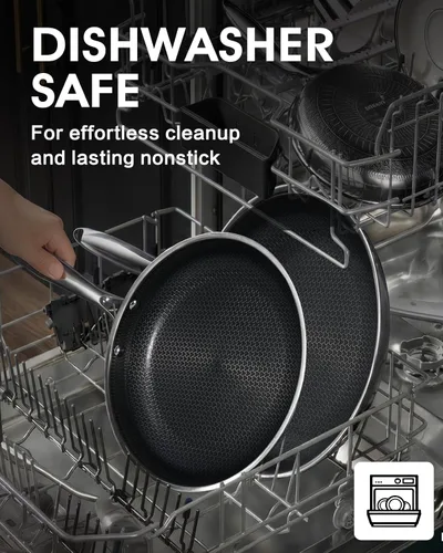 Miniatura 8 de Sartén antiadherente de 8 pulgadas, antiadherente híbrido de acero inoxidable de tres capas, revestimiento de cerámica para chef, sin PFOA,