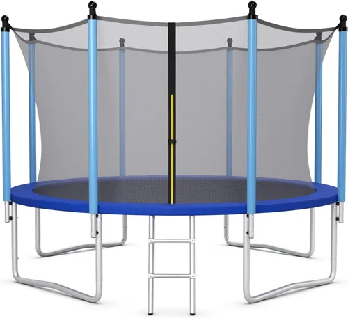 Miniatura 11 de GYMAX - Trampolín recreativo de 8, 10, 12, 14, 15 y 16 pies, con red de seguridad y escalera, certificado por ASTM, trampolín para exteriores