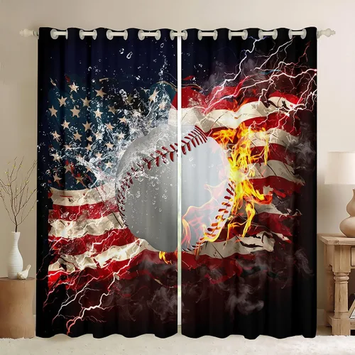 Miniatura 19 de Cortinas de ventana con bandera estadounidense, cortinas de fútbol para niños, 42 pulgadas de ancho x 84 pulgadas de largo, tratamientos de ventana
