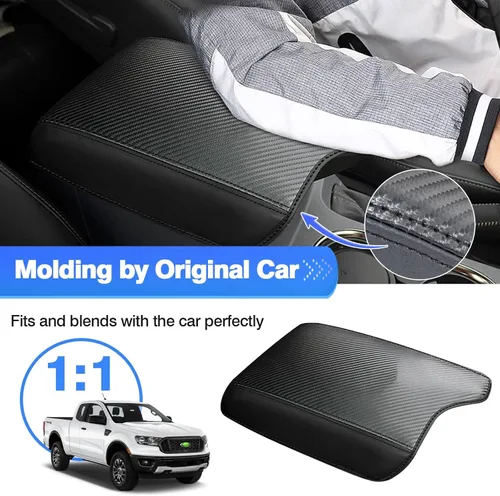 Miniatura 3 de Autorder Funda de consola central para Ford Ranger 2019-2023, accesorios para reposabrazos, funda de fibra de carbono, almohadilla de consola