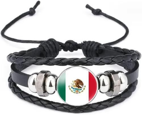Miniatura 24 de vmcoatdu Mundial Muchas Banderas Nacionales Brazalete Retro de Aleación de Cuero para Pulsera de Cuerda Trenzada de Bandera Nacional