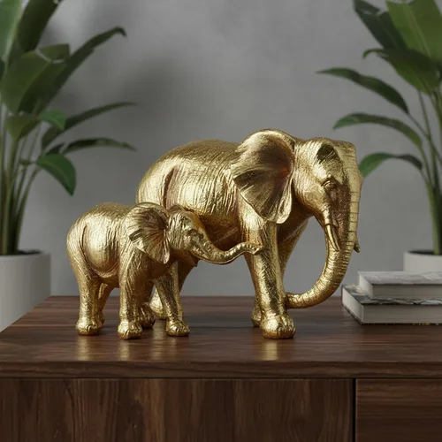 Miniatura 9 de Braxio Estatua de elefante para decoración del hogar, escultura abstracta de elefante dorado de resina para estantes, escritorio, mesa, oficina