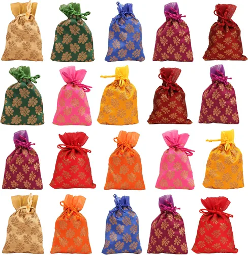 Miniatura 30 de Touchstone Preciosas bolsas de regalo reutilizables, respetuosas con el medio ambiente, brocado de cachemira con cordón grande para cumpleaños