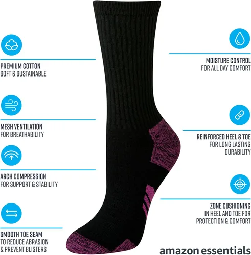 Miniatura 2 de Tienda Essentials Calcetines deportivos acolchados de algodón para mujer, 6 pares