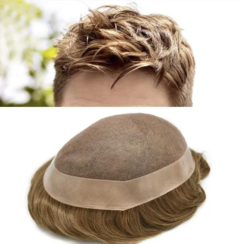 Miniatura 32 de Toupee cabello humano fino mono revestimiento de poliéster alrededor de la postizo duradero NPU monofilamento sistema de reemplazo de cabello