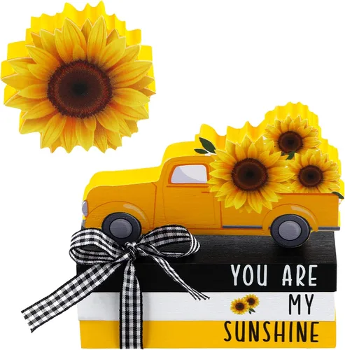 Yookeer 5 piezas de girasoles para decoración de bandejas escalonadas, decoración de girasol, letrero de madera de verano, centro de mesa de sol,