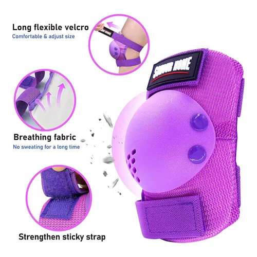 Miniatura 4 de rodilleras para niños/adolescentes, coderas, protectores de muñeca, juego de protección 3 en 1, para niños de 3 a 15 años, patines, ciclismo, Púrpura