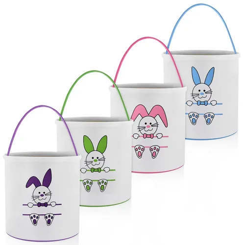 Miniatura 15 de 4 unidades de cesta de conejo de Pascua para niños, bolsas de tela de algodón, vacías personalizadas, cesta de huevos de caramelo, cubos